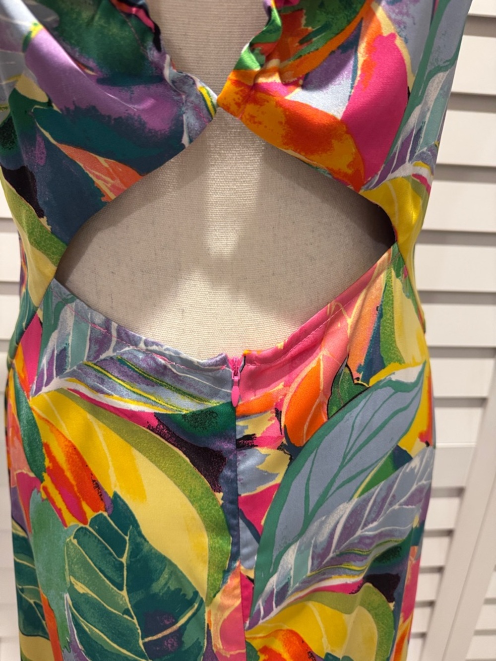 Nicole Miller Tropical Slip Maxi Dress in Pink, Orange, Yellow, Green, Blue - Picture 5 of 11